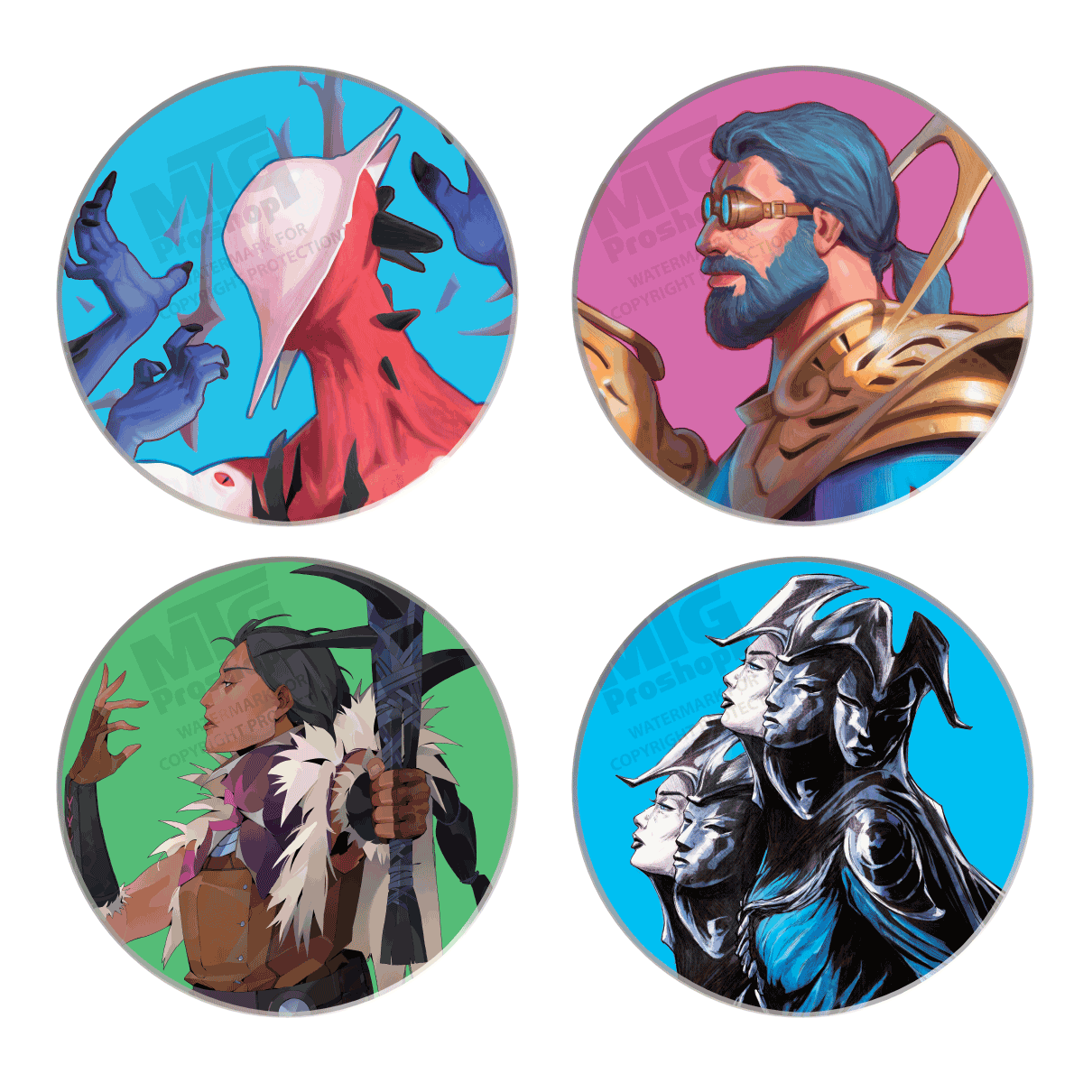 Modern Horizons 3 Ceramic Coasters featuring Satya, Omo, Disa and Ulalek for Magic: The Gathering