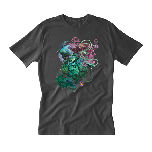 Bloomburrow Sylvan Tutor Printed Graphic T-Shirt in Charcoal Grey for Magic: The Gathering Mens Fit Front
