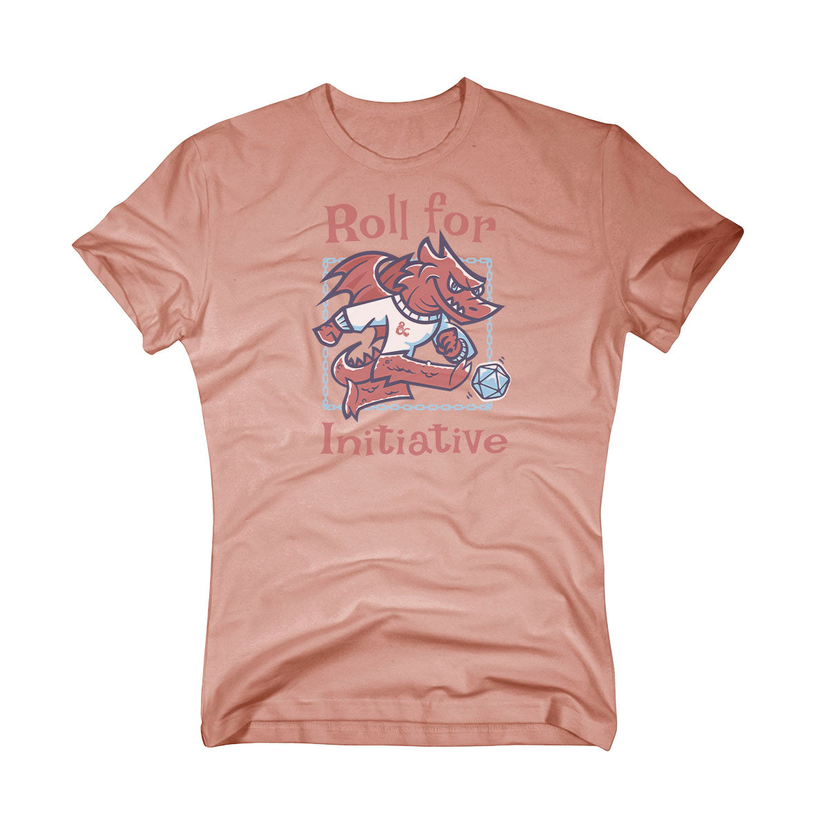 “Roll for Initiative” Dragon Printed Tee in Dusty Peach for Dungeons & Dragons Women's Fit