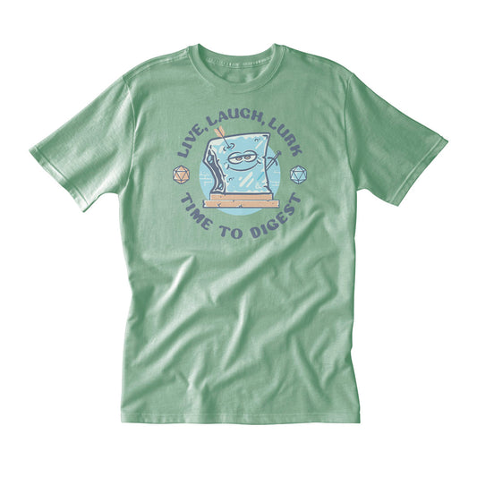 “Live, Laugh, Lurk” Gelatinous Cube Printed Tee in Mint for Dungeons & Dragons