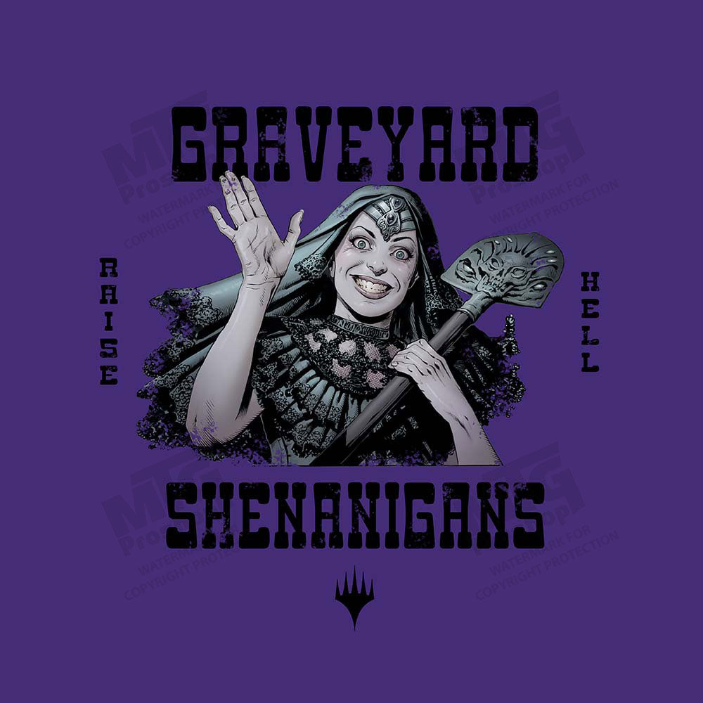 Magic: The Gathering Outlaws of Thunder Junction Printed Graphic T-shirt - Graveyard Shenanigans Art