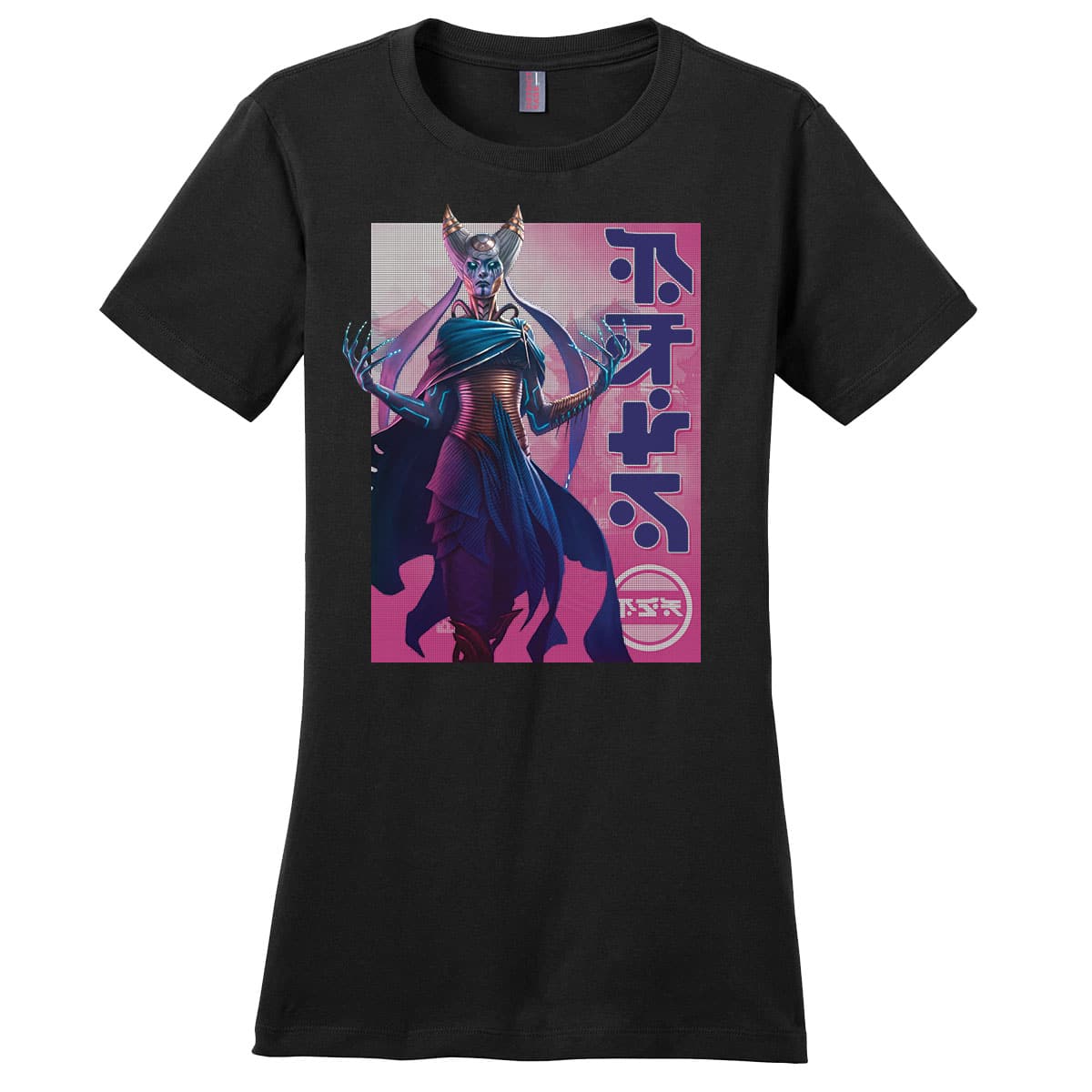 Kamigawa: Neon Dynasty Billboard Tamiyo Compleated Sage Jet Black T-Shirt for Magic: The Gathering Women's Fit