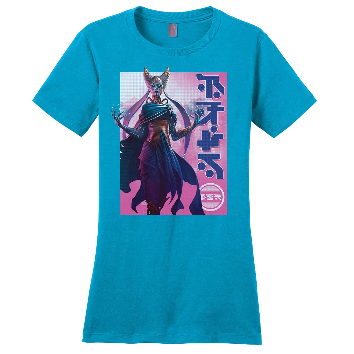 Kamigawa: Neon Dynasty Billboard Tamiyo Compleated Sage Turquoise T-Shirt for Magic: The Gathering Women's Fit