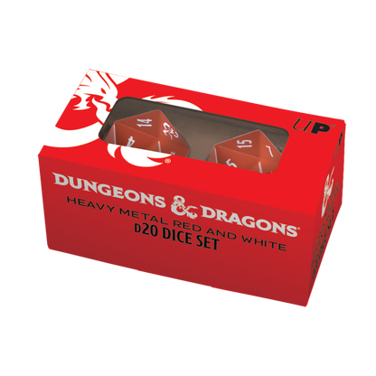Heavy Metal Red and White D20 Dice Set (2ct) for Dungeons & Dragons | Ultra PRO International