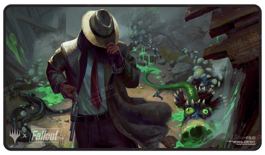 Fallout® Mysterious Stranger Black Stitched Standard Gaming Playmat for Magic: The Gathering | Ultra PRO International