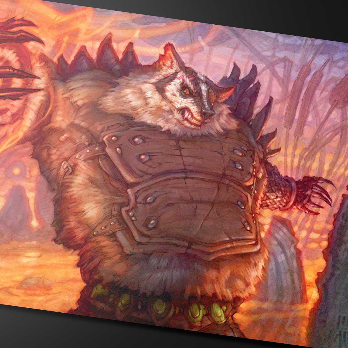 Bloomburrow Hugs, Grisly Guardian Print on Demand Playmat for Magic: The Gathering Close Up