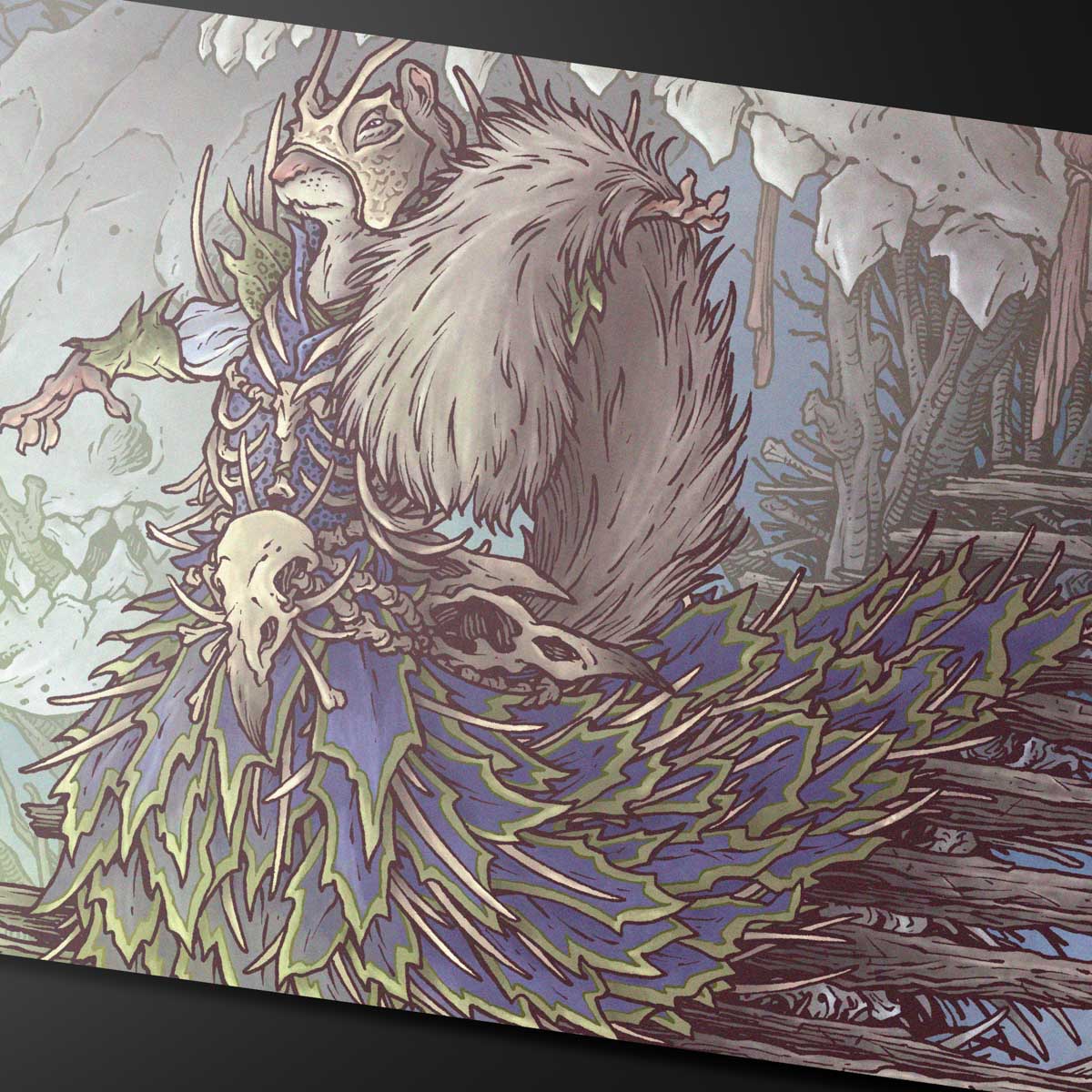 Bloomburrow Camellia, the Seedmiser Print on Demand Playmat for Magic: The Gathering Close Up