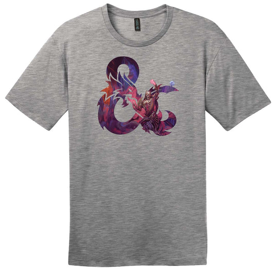 Vecna: Eve of Ruin Purple Ampersand Logo Printed Graphic Tee in Grey for Dungeons & Dragons Men's Front | Ultra PRO International