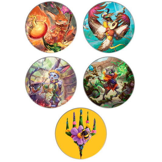 Bloomburrow Ceramic Coasters featuring  Bello Bard of the Brambles, Ms. Bumbleflower, Hazel of the Rootbloom, ZinniaStorkSerenade, PW Symbol for Magic: The Gathering