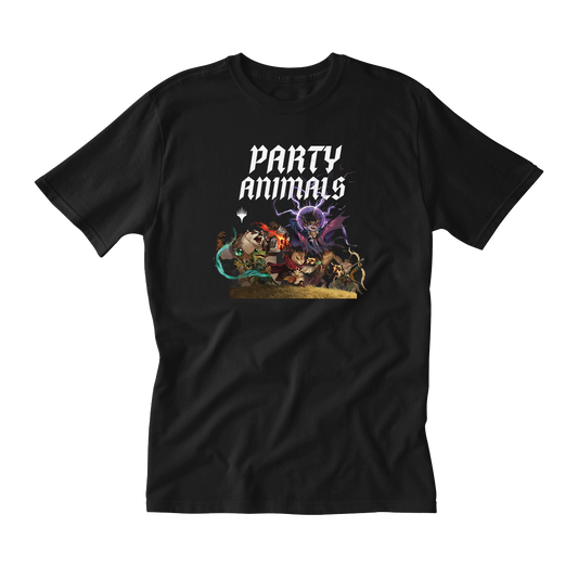 Bloomburrow Party Animals Printed Graphic T-Shirt in Black for Magic: The Gathering