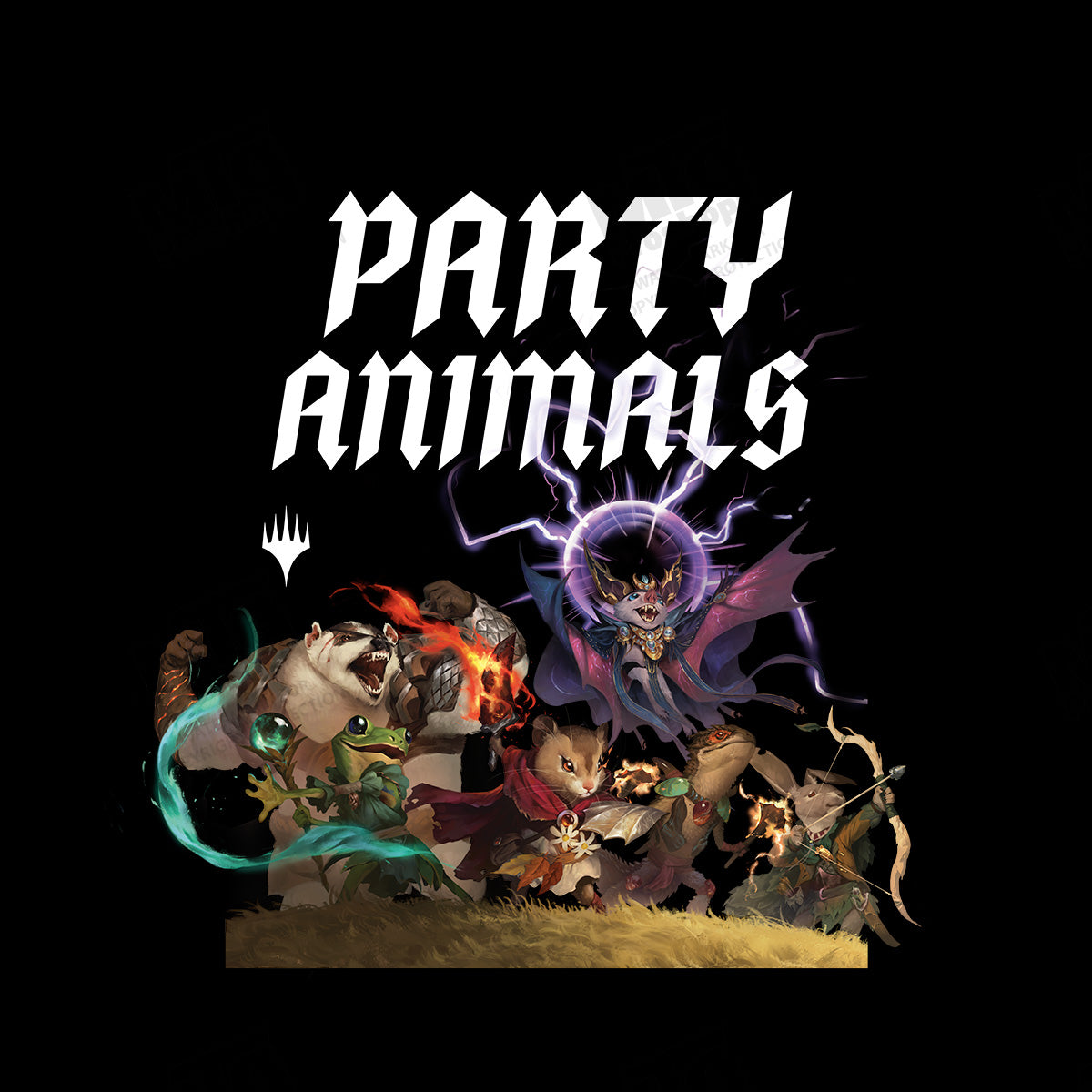 Bloomburrow Party Animals Printed Graphic T-Shirt in Black for Magic: The Gathering Art