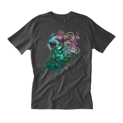 Bloomburrow Sylvan Tutor Printed Graphic T-Shirt in Charcoal Grey for Magic: The Gathering Mens Fit Front