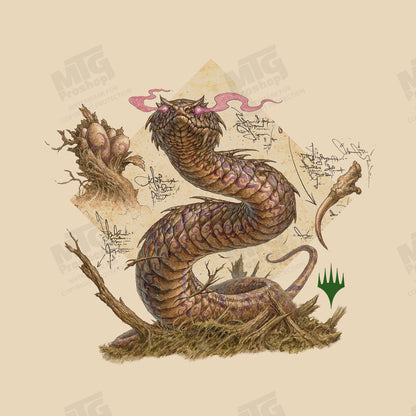 Bloomburrow Elemental Spirit: Rottenmouth Viper Printed Graphic T-Shirt in Cream for Magic: The Gathering Art