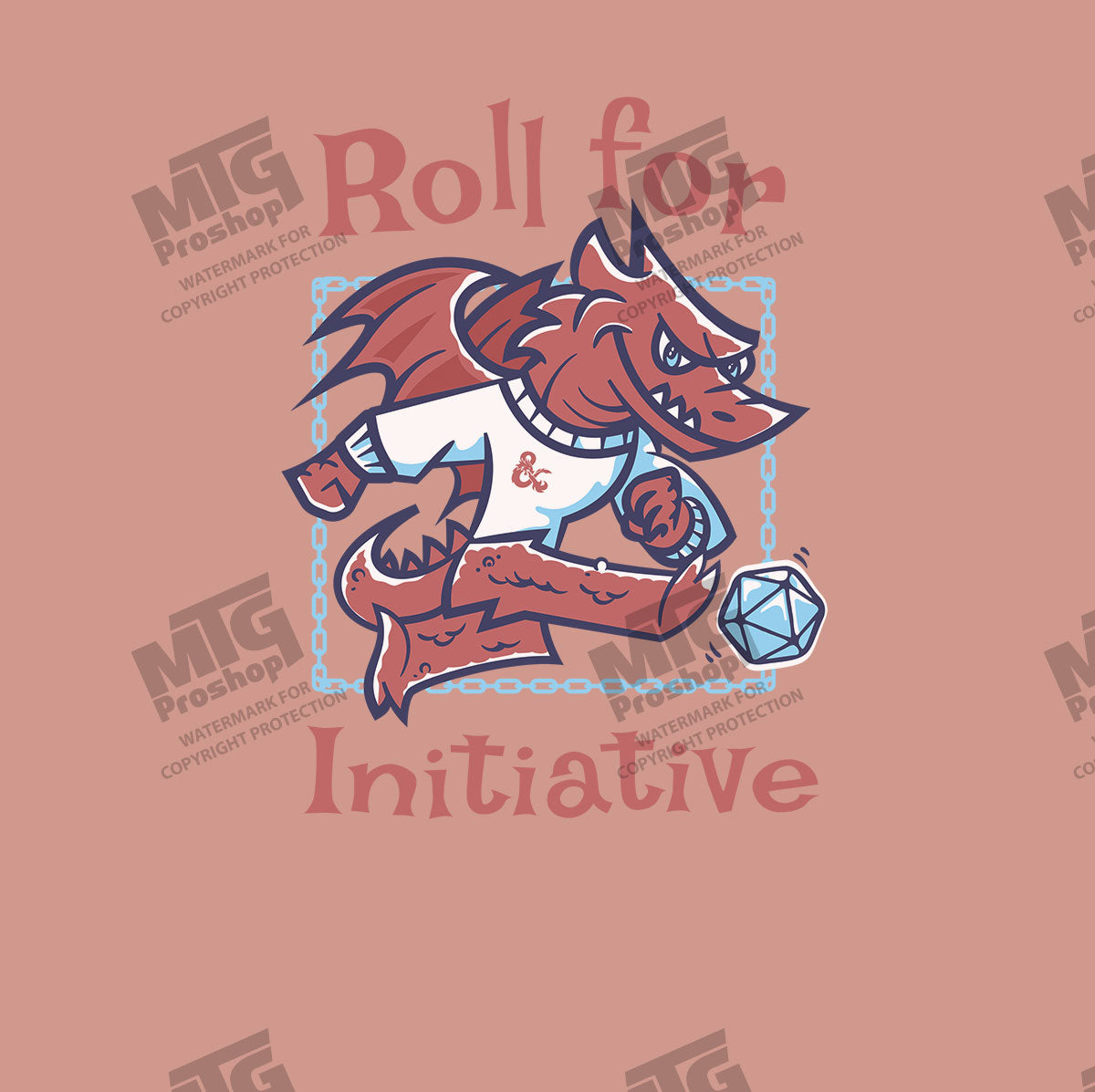 “Roll for Initiative” Dragon Printed Tee in Dusty Peach for Dungeons & Dragons Art