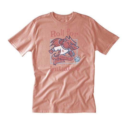 “Roll for Initiative” Dragon Printed Tee in Dusty Peach for Dungeons & Dragons