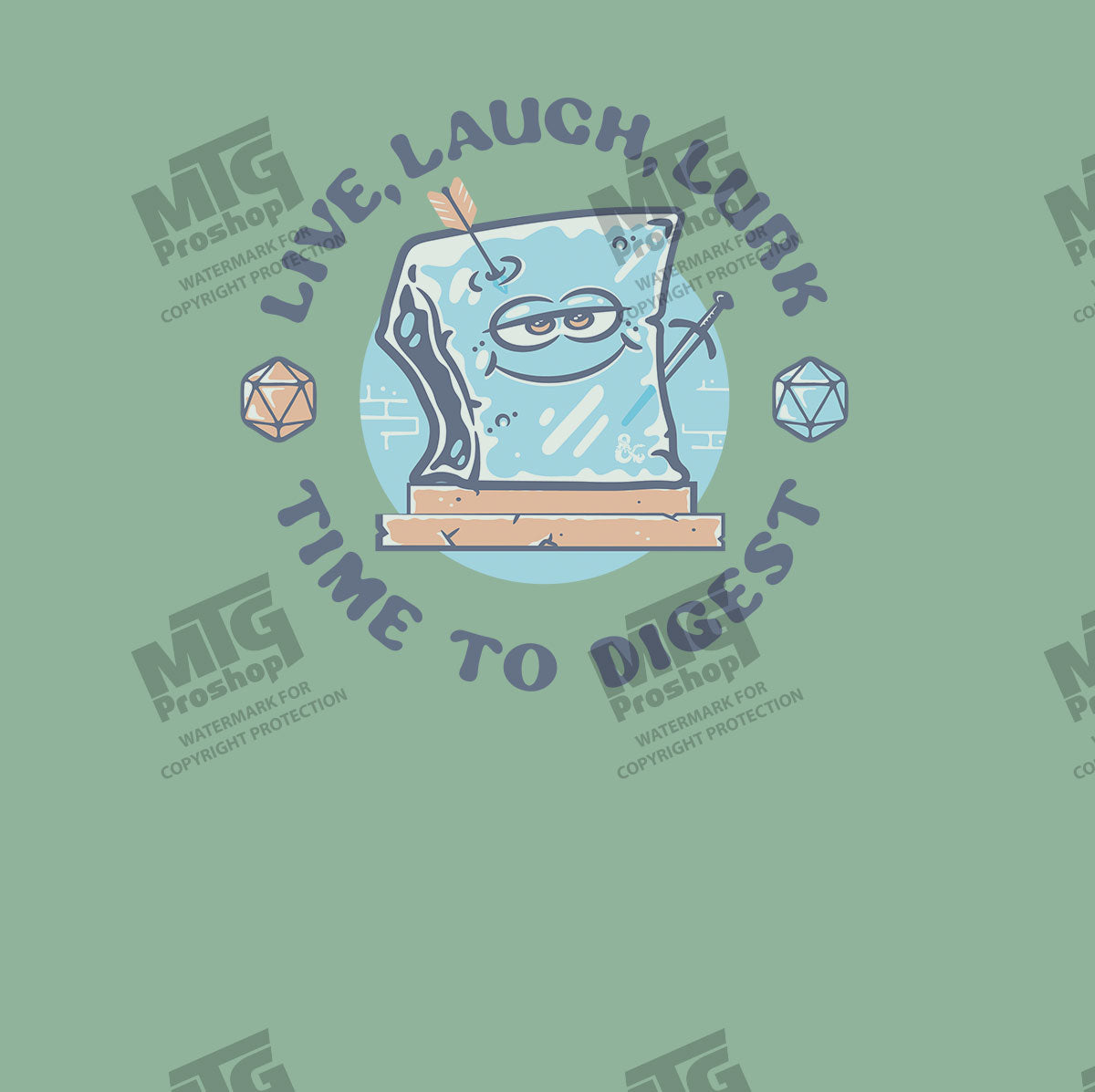 “Live, Laugh, Lurk” Gelatinous Cube Printed Tee in Mint for Dungeons & Dragons Art