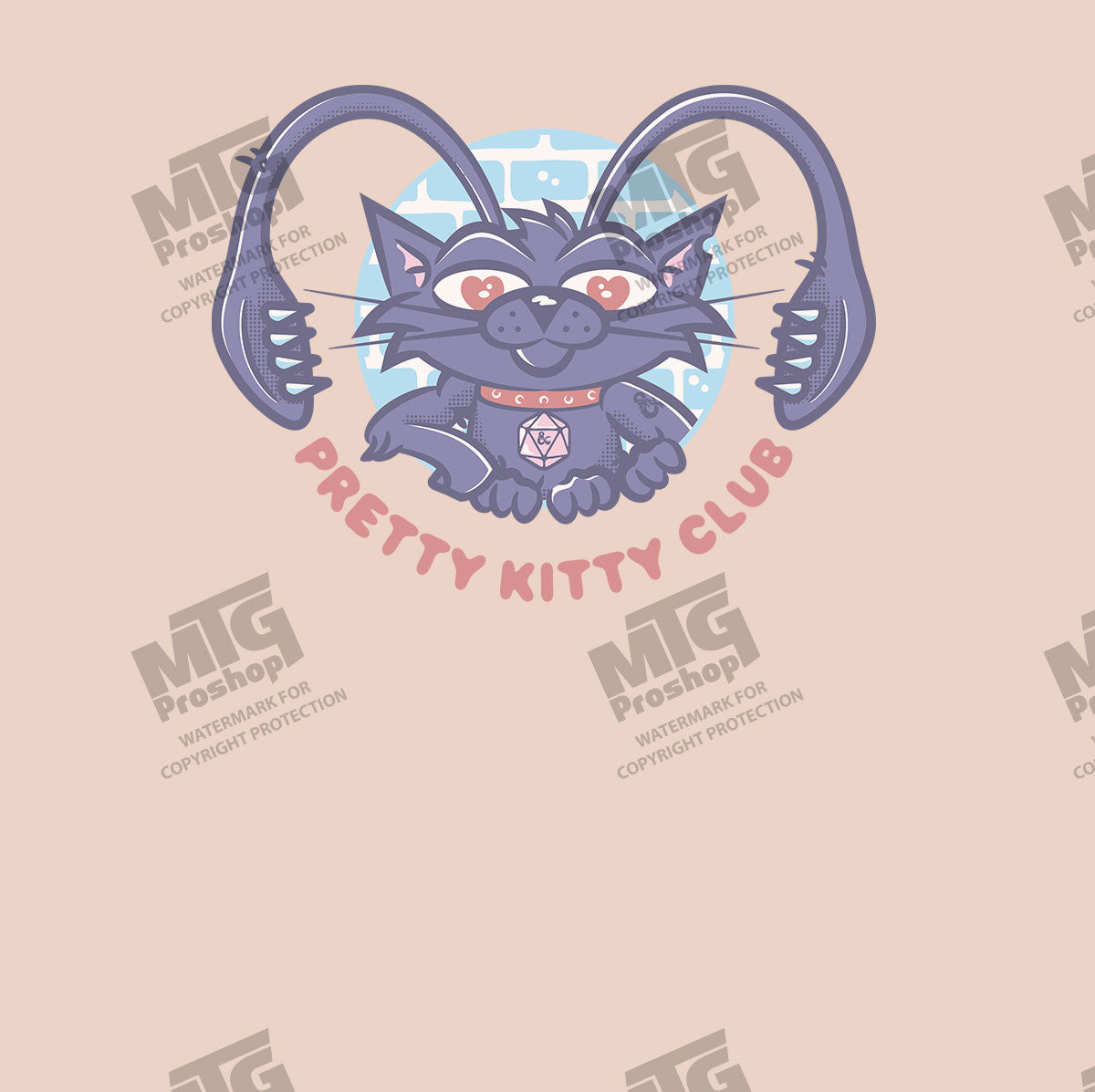 “Pretty Kitty Club” Displacer Beast Printed Tee in Rosewater Pink for Dungeons & Dragons Art