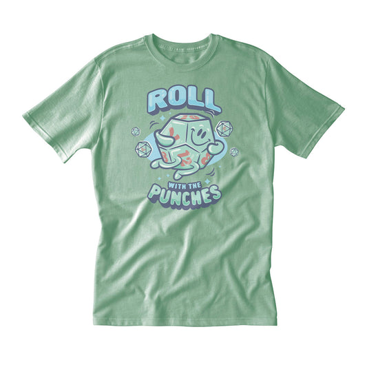 “Roll With The Punches” d20 Dice Printed Tee in Mint for Dungeons & Dragons