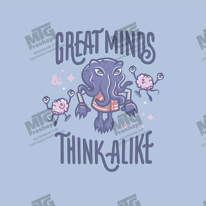 “Great Minds Think Alike” Mind Flayer Printed Tee in Ice Blue for Dungeons & Dragons Art