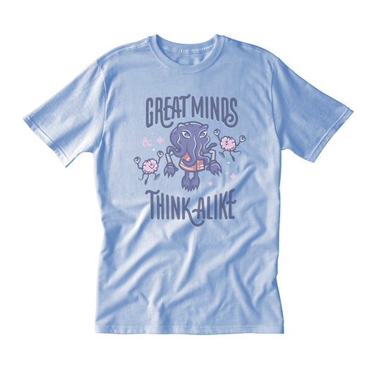 “Great Minds Think Alike” Mind Flayer Printed Tee in Ice Blue for Dungeons & Dragons