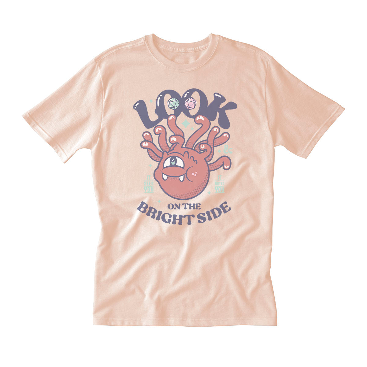 D&D 2024 "Look on the Bright Side" Beholder Printed Tee in Rosewater Pink