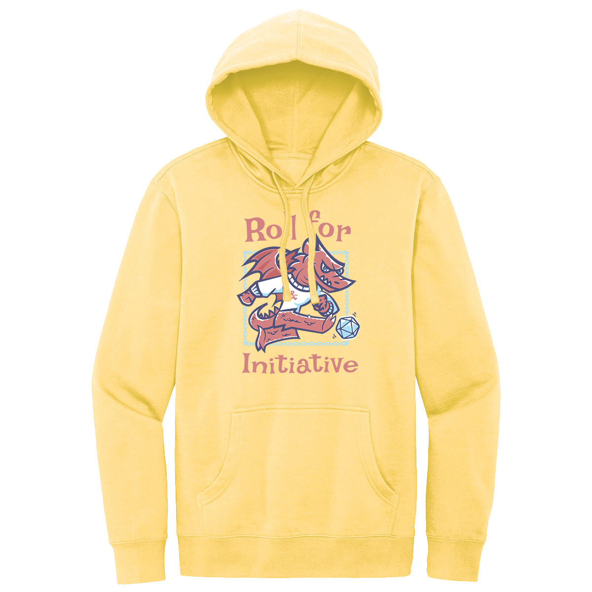 “Roll for Initiative” Dragon Printed Pullover Hoodie in Light Yellow for Dungeons & Dragons