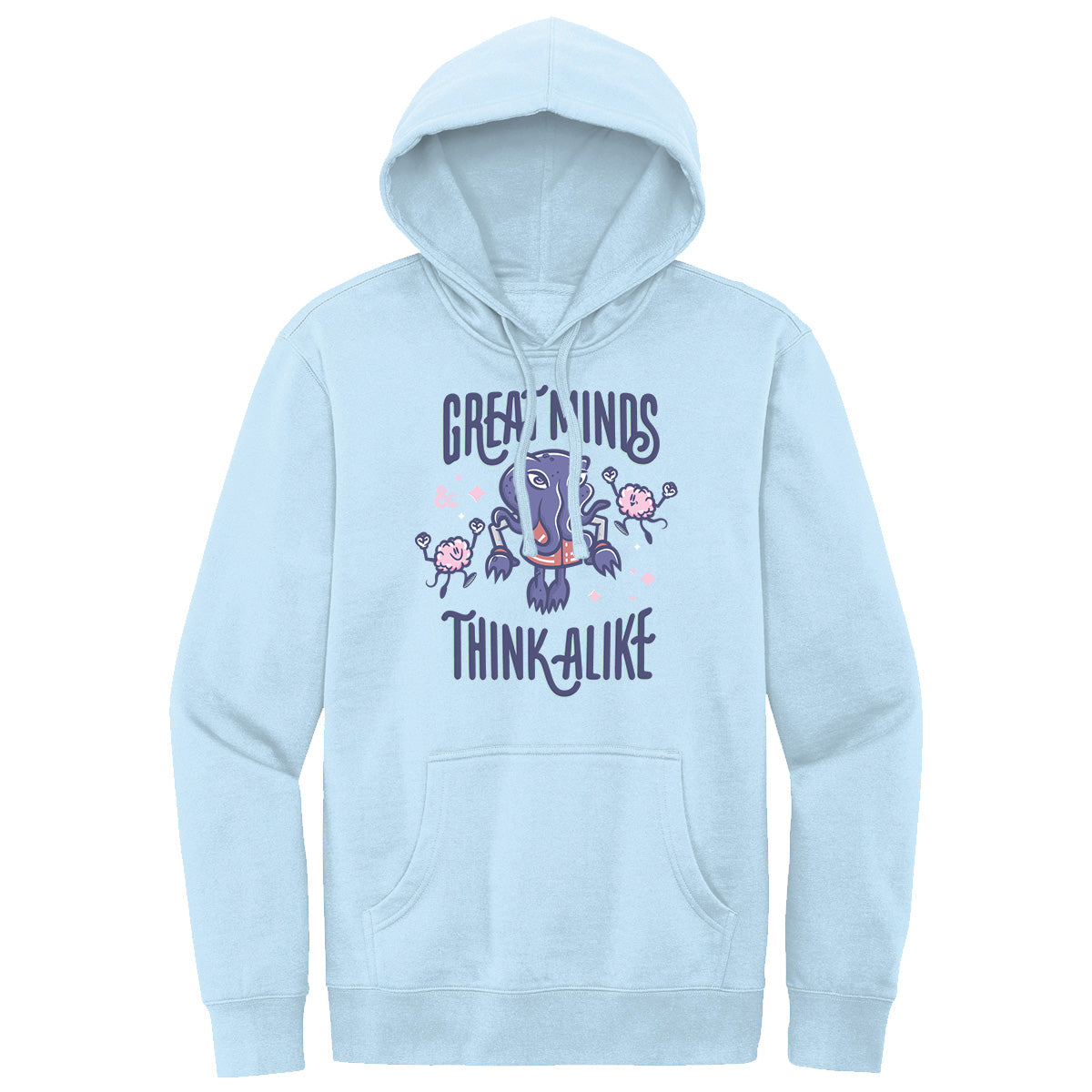 “Great Minds Think Alike” Mind Flayer Printed Pullover Hoodie in Ice Blue for Dungeons & Dragons