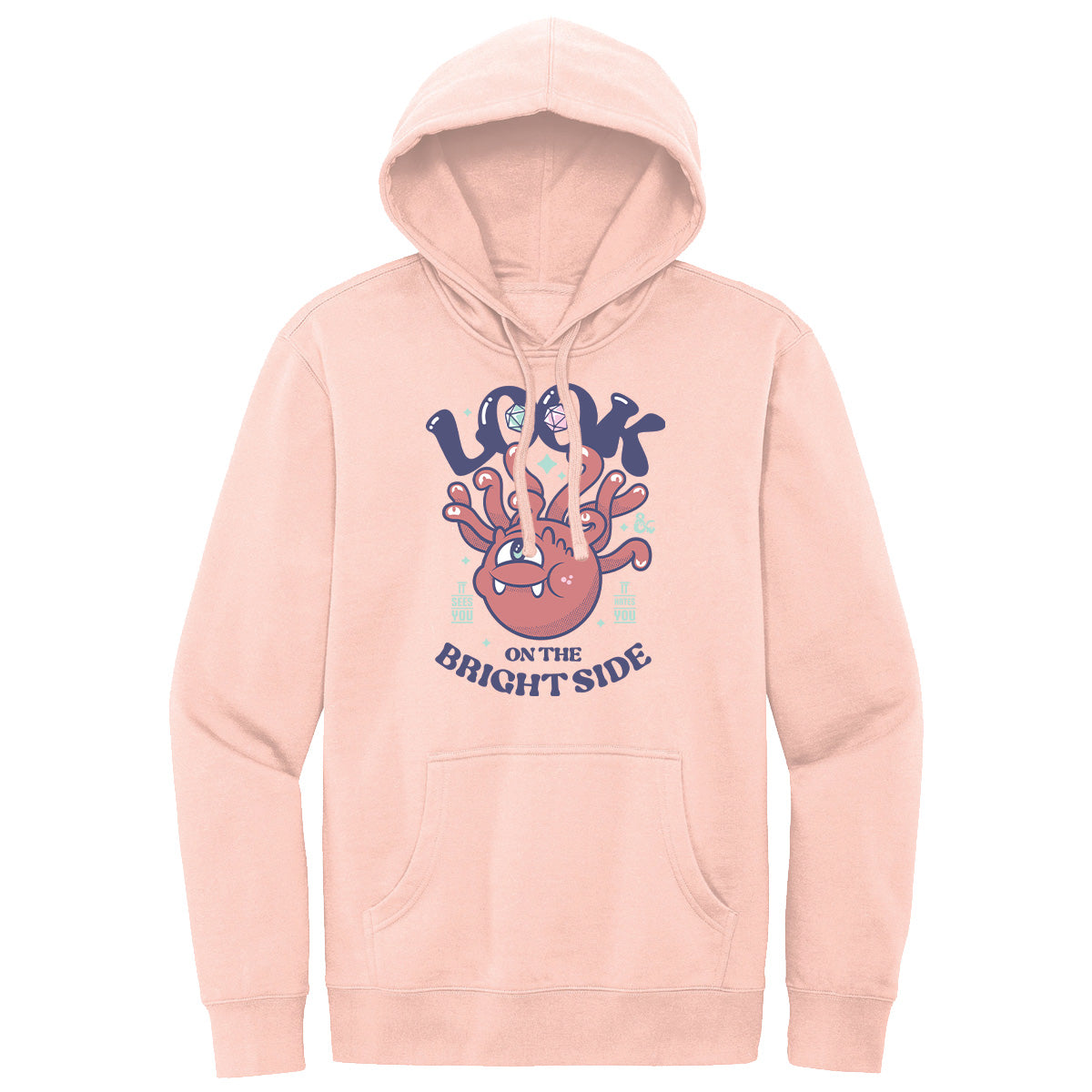 “Look On The Bright Side” Beholder Printed Pullover Hoodie in Rosewate ...