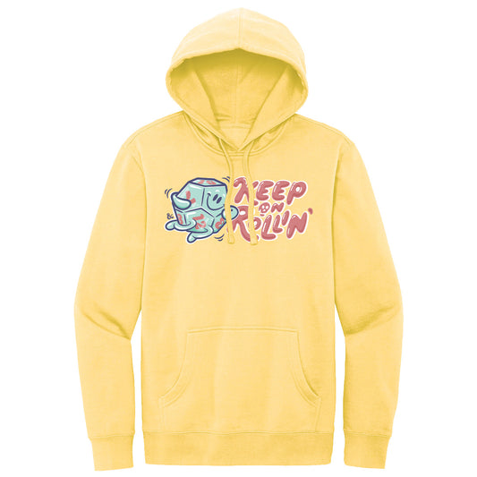 “Keep On Rollin” d20 Printed Pullover Hoodie in Light Yellow for Dungeons & Dragons